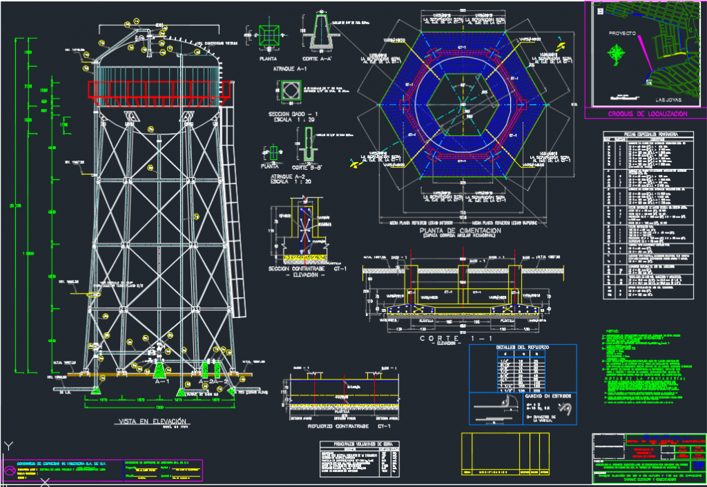 نقشه اتوکد سازه مخزن آب هوایی فولادی