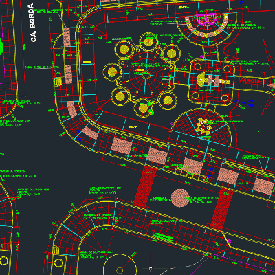 نقشه معماری پارک شهری با جزییات