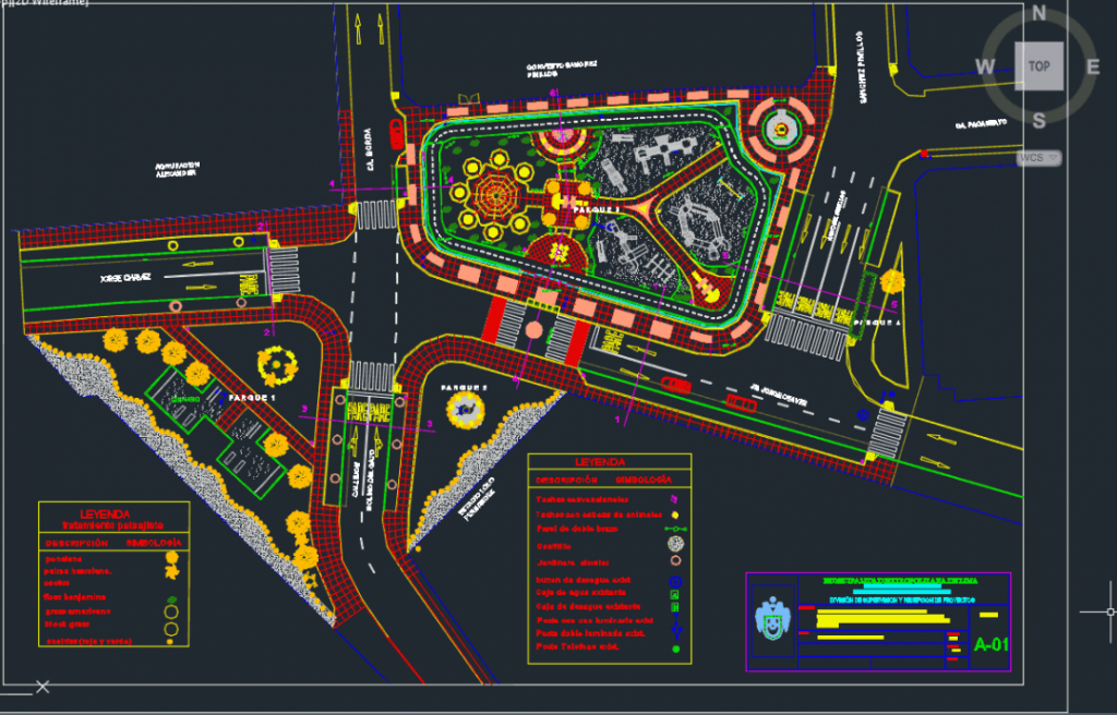 نقشه معماری پارک شهری با جزییات